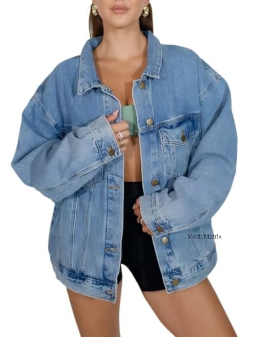 Oversized Denim Jacket Women Loose Boyfriend Jean Jacket Button Down Shacket